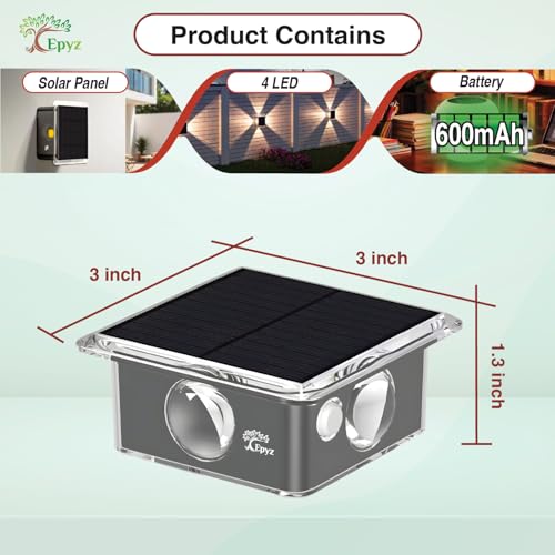 Image of Epyz Solar Wall Light Outdoor 4 Side Waterproof Garden Decoration Wall Lamps Step Small Night Lamp Garden Lighting Fence Courtyard Decor 4 LED [ Multicolor, Pack of 4 ]