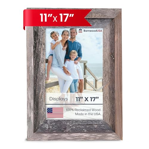Farmhouse Style Rustic Picture Frame - Reclaimed Wood Photo Frame – Signature Wall Picture Frames for Living Room, Bedroom, Office Display - Wooden Frames for Décor Made in USA Natural Weathered Gray 11