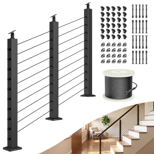 BLIKA 10FT-15FT Modular Cable Railing Kit 36", Stair Railing Post Kits