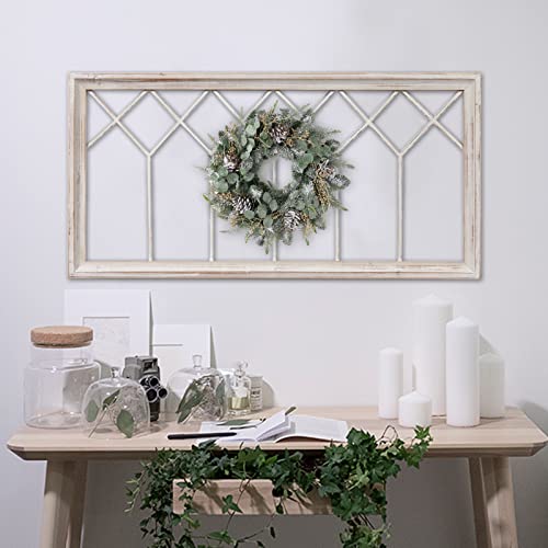 Sintosin Rustic Wood Window Frame Wall Decor 40 x 20 inches, Hanging Washable White Farmhouse Faux Windows Frames for Walls, Decorative Wall Art for Living Room Bedroom Hallway Christmas - Image 3