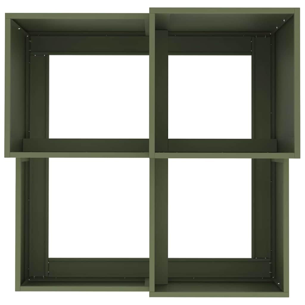 Doniczka ogrodowa oliwkowy 80 x 80 x 60 cm Stal nowoczesna metalowa prostokątna donica zewnętrzna odporna na UV na taras balkon łatwy montaż