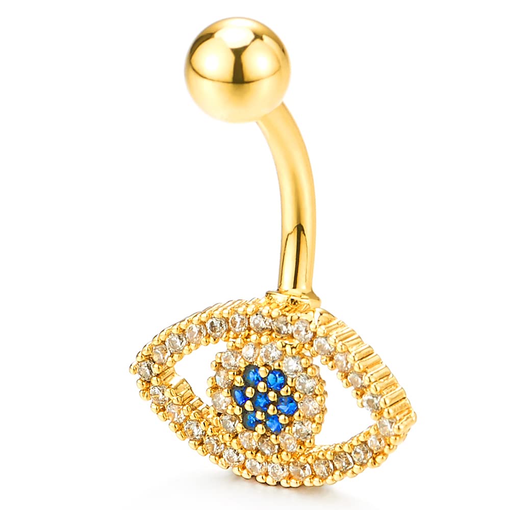 COOLSTEELANDBEYOND Mal de Ojo Circonio Cúbico Pavé Acero Pendientes Gota Joyas el Cuerpo Piercing Ombligo Vientre Botón Anillo