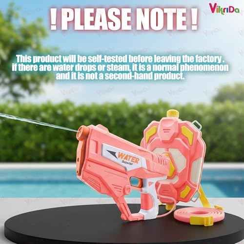 Image of VikriDA Bagpack Electric Water Gun with Free Extra Rechargeable Battteries Powerful Water Guns Up to 40 FT Long Range, 1350CC Capacity Super Water Blaster Summer Toys for Pool - Pink