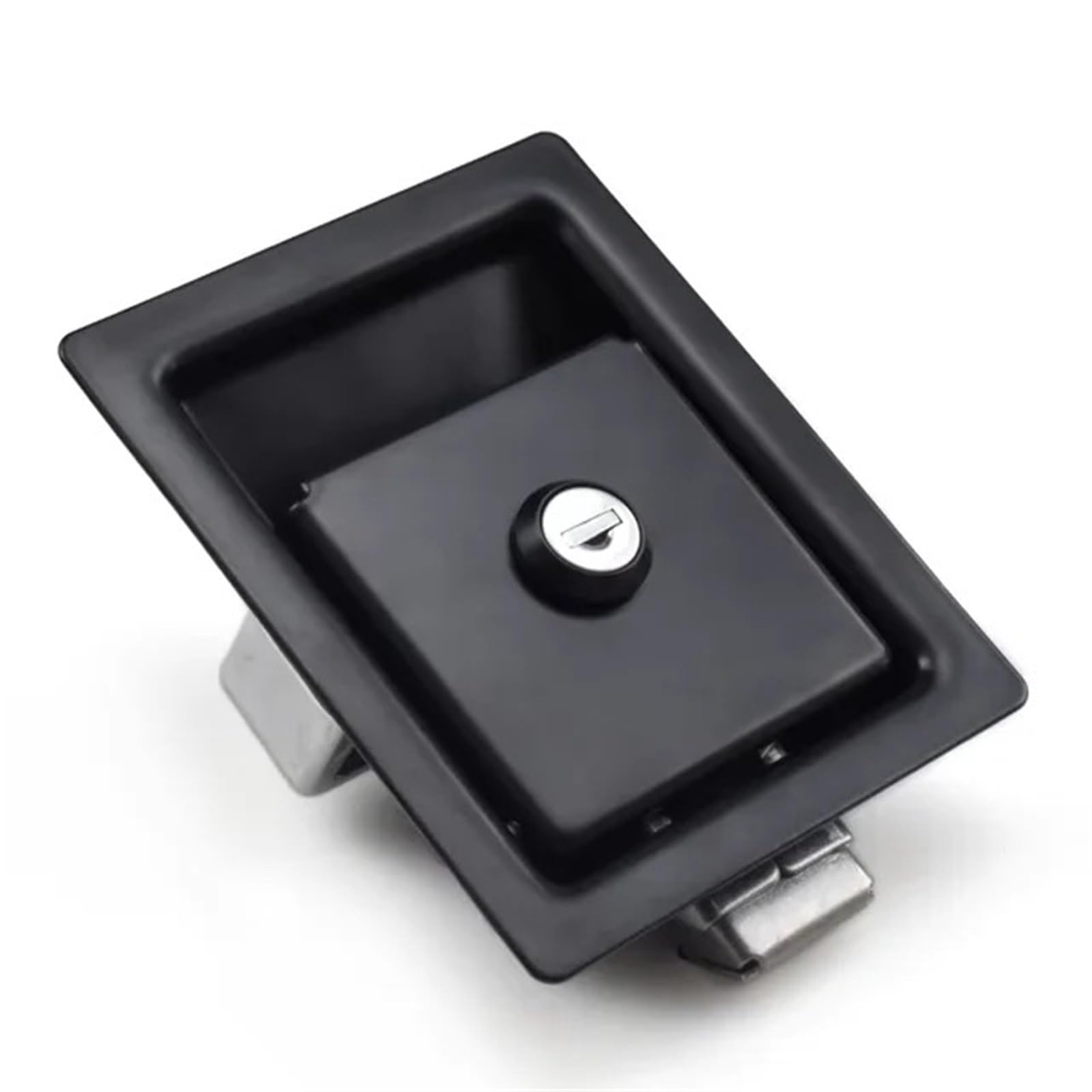 Loquet à poignée à palette robuste en acier noir encastré pour boîte à outils avec clés