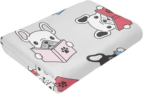 Miniatura 8 de Manta de franela suave con libro de lectura de bulldog francés para niños y niñas, 40 x 30 pulgadas, mullidas y acogedoras, tamaño individual para