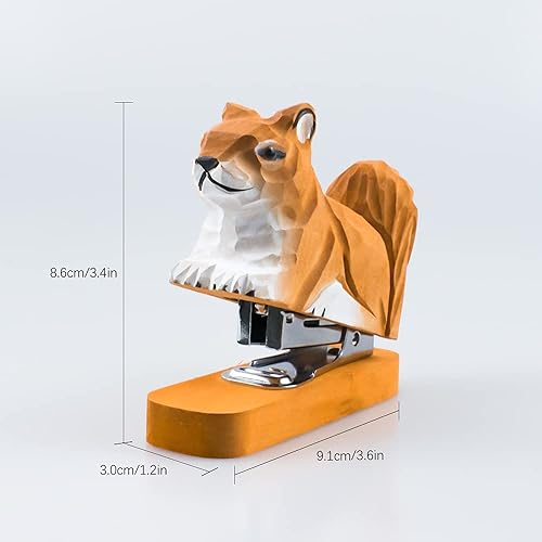 Miniatura 7 de Grapadora de animales de madera, estatua de arte de costura, escultura de estatua para la escuela y la oficina (ardilla)
