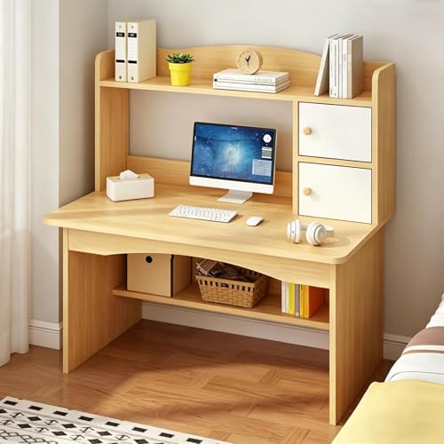 VUCATIN Small Study Desk Kids Writing Table with Storage Shelves Wooden Computer Desk for Girls Boys Bedroom (Wood Color)