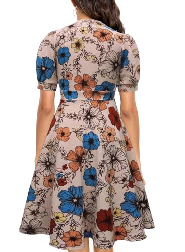 Image of Mokayee Womens Summer Short Puff Sleeve Casual Semi-Formal Fit and Flare Church Wedding Guest Work Dresses with Pockets