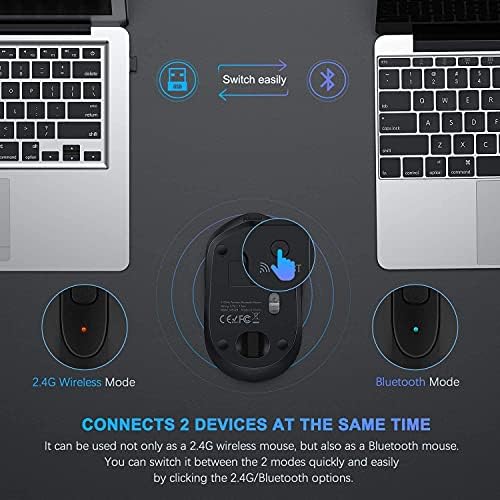 Wireless Bluetooth Mouse, 2.4G + Bluetooth 4.0 Rechargeable Optical Mouse for PC/Laptop/Tablet/Macbook/iPad/iPhone (iOS13.1.2 and Later), windows/MacOS/Linux, Black