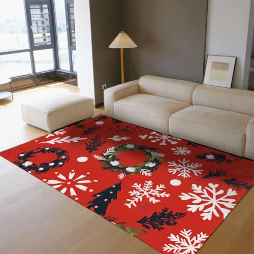 Tapis de salon de Noël rouge 60x120cm à poil bas lavable