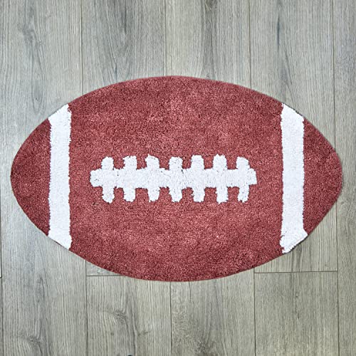 Hand Tufted Football Bedroom Or Bathroom Rug – 17.75X30 In; 100% Cotton Kids Bathroom Mat; Decorative Kids Area Rug #TOP3