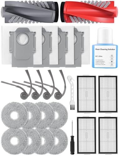 24-teiliges Zubehörset für Roborock Saros 20/10R Saugroboter Ersatzteile mit 200 ml Reinigungsmittel Hauptbürsten-Set Staubbeutel Wischtücher Filter Seitenbürsten u.v.m.