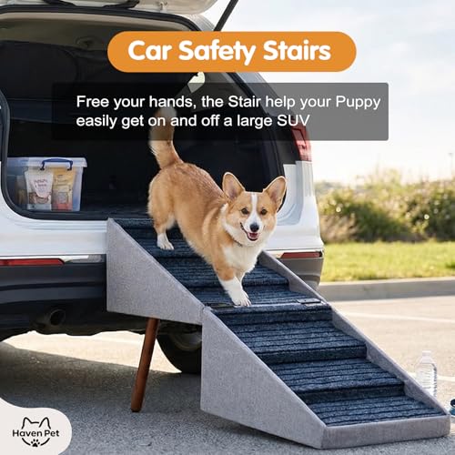Image of Dog Stairs for High Bed, 2-in-1 Ottoman Dog Stairs, 21 Inch Working Height, 6 Steps and Non-Slip Design for Large Dogs, Wooden Pet Furniture