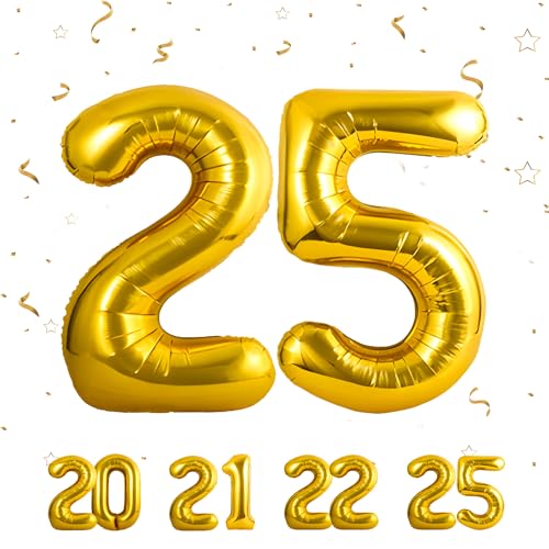Ballons Anniversaire 25 Or - 100cm - Ballon Chiffre 25 Numéro 25 - Happy Birthday Decoration Ballons Fête d'anniversaire Ans Vole Grâce à l'Hèlium 25