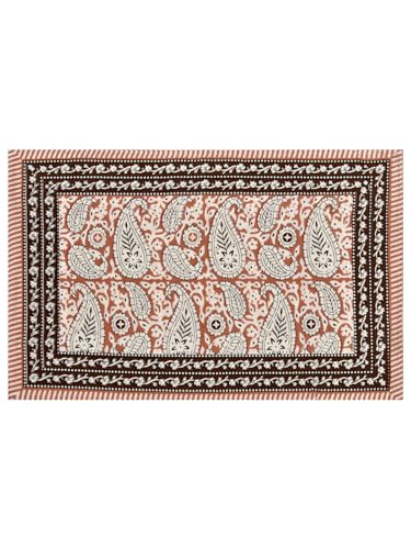 Image of LIVING ROOTS Jaipuri Hand Block Print King Cotton Bedsheet 86 * 104 inches (7 * 8.5 feet) with 2 Pillow Cover | 210 TC | Rich Fast Colour with No Colour Bleeding | (033-A)
