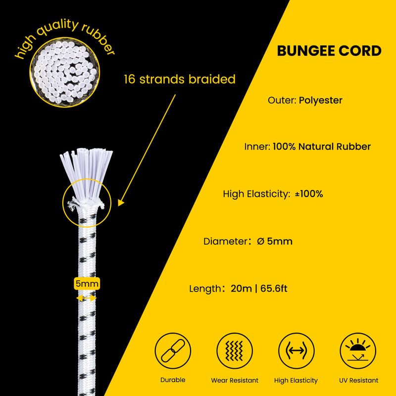 Brotree Bungee Cord Elastic Shock Cord 5mm x 20m Bungee Rope Heavy Duty for Trailer Tarpaulin, Tent Pole, Kayak and Backpack - Image 3