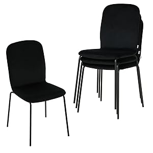 WOLTU Sillas Comedor, Set de 4 Sillas Cocina, Sillas Tapizadas de Terciopelo, Sillas Apilables para Comedor, Salón y Dormitorio, Asiento Acolchado y Patas de Metal, Negro, EZS41sz-4