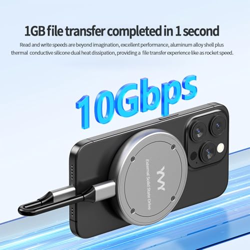 Image of YMY Portable Magnetic External SSD 1TB, 10Gbps Ultra Speed External Solid State Drive, USB C SSD for Storage and Backup Compatible with Laptop, Mac, TV, iPhone 15 Pro, Type C Smartphones etc