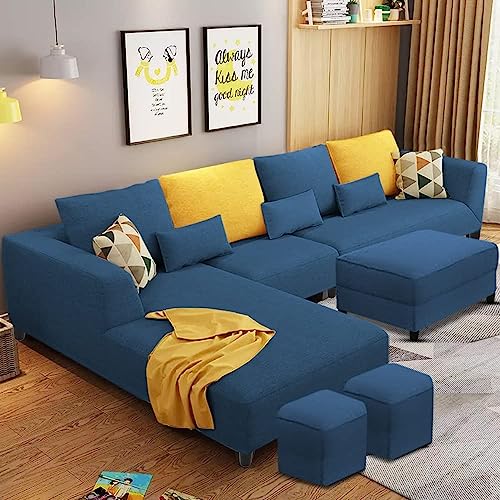Image of Casaliving Minta Seater L Shape Sofa Set for Living Room (Blue, 8S-LHS)