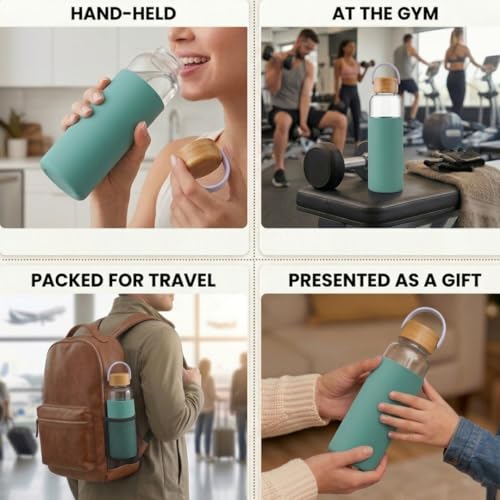 Image of Giftana Personalized Borosilicate Bottle 500ml with Handle - Green
