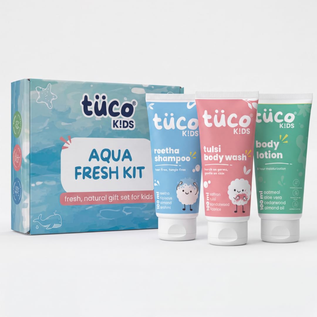 tuco® kids aqua fresh kit | travel-ready shampoo, body wash & lotion | fresh, hydrating daily care for kids | safe & gentle | age 3-15 (3 items in the set)