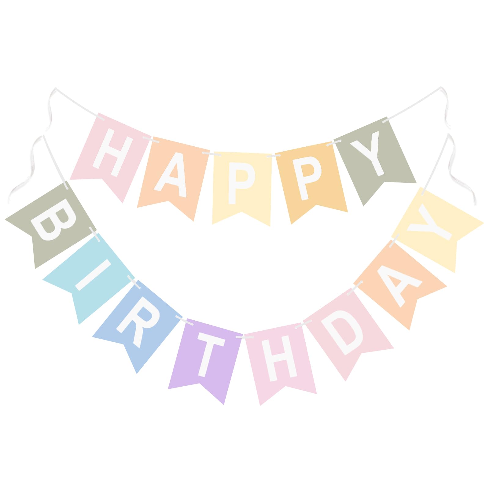 G2PLUS Pre-strung Happy Birthday Banner Pastel and White: 16 x 20 cm