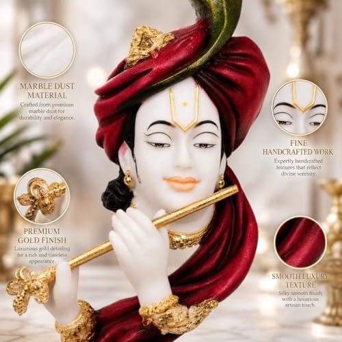 Image of ARMONIA Lord Krishna Idol Marble Dust Statue Murti for Home Decor, Pooja Room & Mandir | Krishna Sculpture Showpiece for Living Room| Housewarming Gift | 22.83 Inch | (Includes Microfiber Cloth)