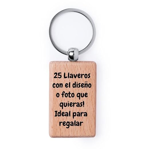 Uvimark - Artículos publicitarios - Merchandising - Llaveros de Madera Personalizados - 25, Originales - Regalo - Empresa - Detalles de Boda