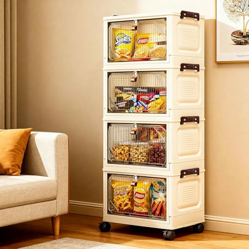 Listado de Armarios de plastico . 40 4 Niveles Caja de Almacenamiento, Armario de Organización Plegable Cajonera Plástico Rodante Casillero Multiusos con Doble Puerta Magnética Transparente para Dormitorio Sala de...