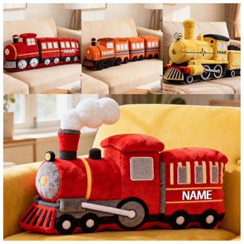 Eyrutdc Personalized Train Shaped Pillow Custom Name 2D Printed Train Throw Pillow Sofa Decorative Pillows for Room Bedroom Decor