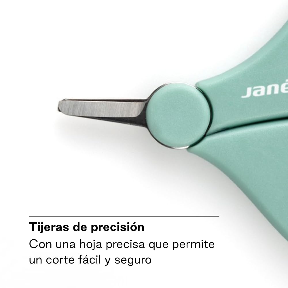 Jané Tijeras Cortauñas para Bebé y Recién Nacido, Punta Redondeada y Hoja Corta, Acero Inoxidable, Ergonómico, con Capuchón de Seguridad, Verde — view 5