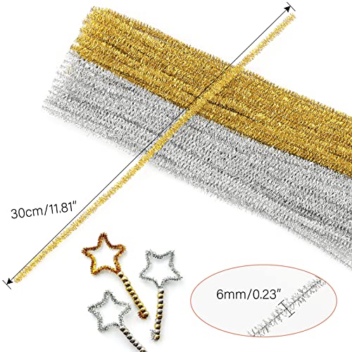 G2PLUS Gold & Silver Glitter Pipe Cleaners - 100 Pcs, 30cm, 6mm for Craft & Christmas Ornament Making, Gold and Silver - Image 2