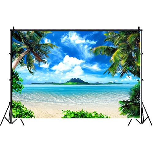 50% Off Discount Laeacco 10x8ft Seaside Beach Vinyl Photography Background Summer Blue Sky White Clouds Island Palms Sea Waves Soft Sand Backdrop Wedding Banner Landscape Seascape Wallpaper Luau Shoot Studio Props