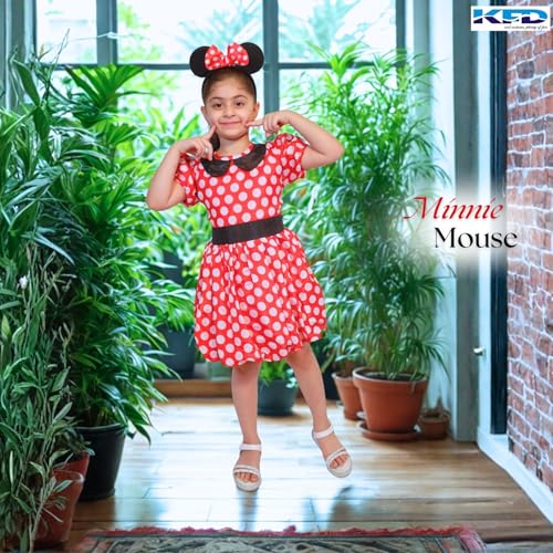 Image of Kaku Fancy Dresses Polyester Minnie Girl Cartoon Costume -Red & White, 3-4 Years