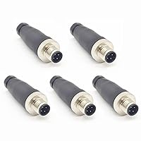 5 Stücke M12 4 poliger Stecker Rundsteckverbinder, vor Ort montiert mit 12mm verdrahtetem Sensor, industrieller Rundstecker IP67 ungeschirmter A Code gerader Stecker 250V 4A