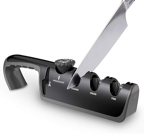 Afilador de cuchillos de cocina, afilador de cuchillos de chef de 4 etapas para restaurar cuchillos no serrados rápidamente, seguro y fácil de usar