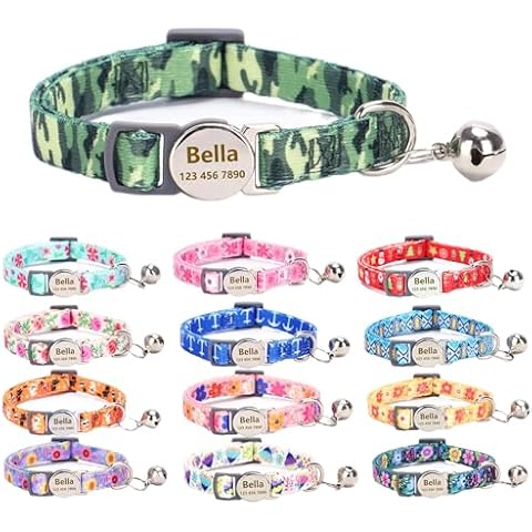 Moonpet Custom Engraved Cat Collar with Bell Cover