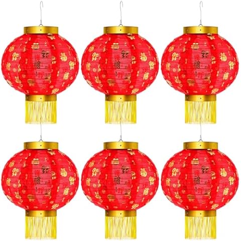 Geelin 6 Pcs Chinese 2025 New Year Lanterns Golden Fu Red Party Lanterns Festival Red Lamp Shade Traditional Hanging Chinese Party Decorations for Spring Festival Celebration (10 Inch) Cover