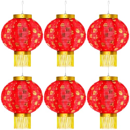 Image of Geelin 6 Pcs Chinese 2026 New Year Lanterns Golden Fu Red Party Lanterns Festival Red Lamp Shade Traditional Hanging Chinese Party Decorations for Spring Festival Celebration(10 Inch)
