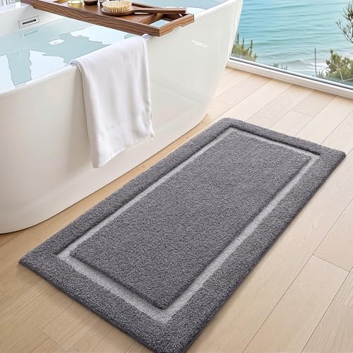 Image of Color&Geometry Bathroom Rugs, Microfiber Bath Rugs, Dark and Light Grey,24 inchx44 inch