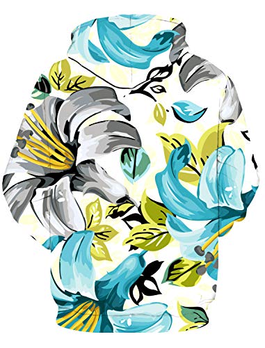 Women and Men\'s 3D Printed Hoodie, Easter Lily Spray Painting Print Novelty Sweater, Leisure Hoodies with Big Pockets, Drawstring Pullover Hooded Sweatshirts