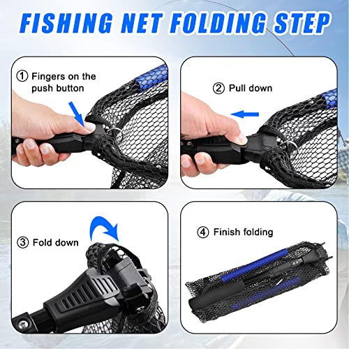 フローティングフィッシングネット フィッシュランディングネット 折りたたみ式 伸縮自在ポールハンドル ラバーコーティングランディングネット スチールヘッド サーモンフライ カヤック ナマズ バス トラウト フィッシング キャッチアンドリリース 6枚目