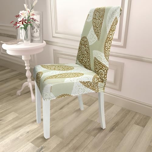 Image of House of Quirk Elastic Chair Cover Stretch Removable Washable Short Dining Chair Cover Protector Seat Slipcover ((Pack of 1, Gold Paisley))