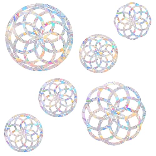 Image of 18PCS Mandala Window Clings - Anti-Collision Decals to Save Birds From Collisions, Non-Adhesive Prismatic Vinyl Clings (Mandala)
