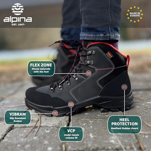 Alpina HELIOS Premium Men’s Hiking and Work Boots – Waterproof Full Leather Trekking Shoes with Breathable eVent Membrane, Slip Resistant Sole, Durable All Weather Footwear, Made in Europe2