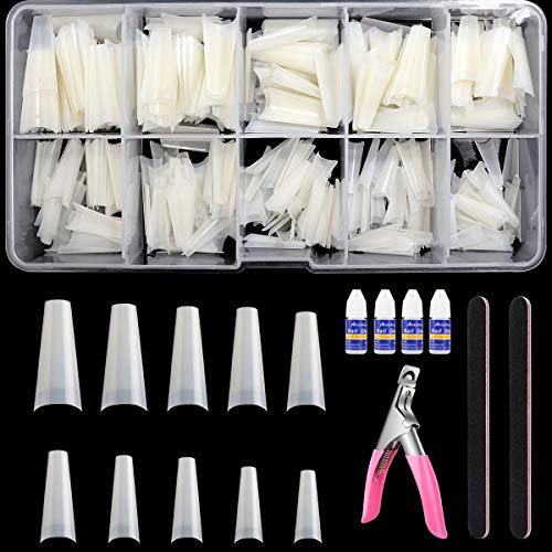Acrylic Nail Tips 500PCS French Clear Half Cover False Nails 10 Sizes with Case Nail Salons and DIY Nail Art with Nail File, Clipper, Nail Glue (2)