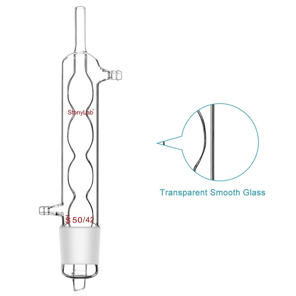 stonylab Reflujo Condensador Allihn para Extractor Soxhlet, Vidrio Borosilicato Condensador Allihn con Junta 50/42 500 mm de Longitud de Chaqueta Vidrio Condensador Laboratorio
