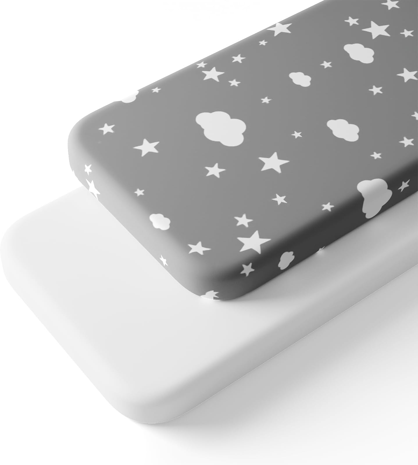 Baby Cot Bed Sheets, 2 Pack Moses Basket Sheet Fitted For Boy and Girl, Ultra Soft Cotton Baby Crib Sheets For Bassinet, Cot, Moses Basket (White & Cloud, 85 x 51 cm)