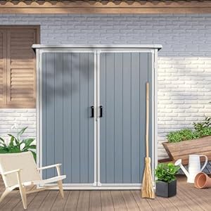 5×3 FT Outdoor Storage Shed Waterproof Resin Cabinet Heavy Duty Metal Sheds with Lockable DoorsTool Sheds for GardenBackyardLawnBikes and Patio FurnitureEasy AssemblyBlack