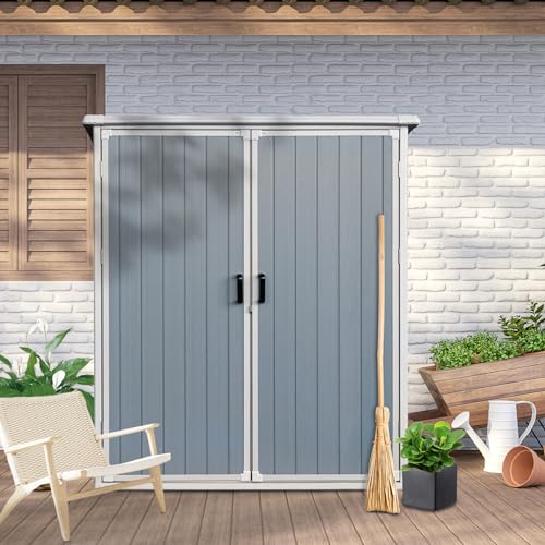 5x3-FT-Outdoor-Storage-Shed-Waterproof-Resin-Cabinet-Heavy-Duty-Metal-Sheds-with-Lockable-DoorsTool-Sheds-for-GardenBackyardLawnBikes-and-Patio-FurnitureEasy-AssemblyBlack 5×3 FT Outdoor Storage Shed Waterproof Resin Cabinet Heavy Duty Metal Sheds with Lockable DoorsTool Sheds for GardenBackyardLawnBikes and Patio FurnitureEasy AssemblyBlack